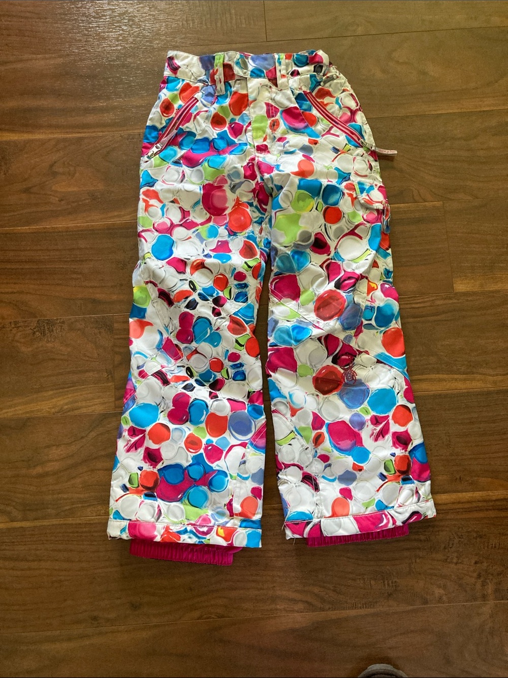 Girls White Multicolor Bubble-Print Casual Pants